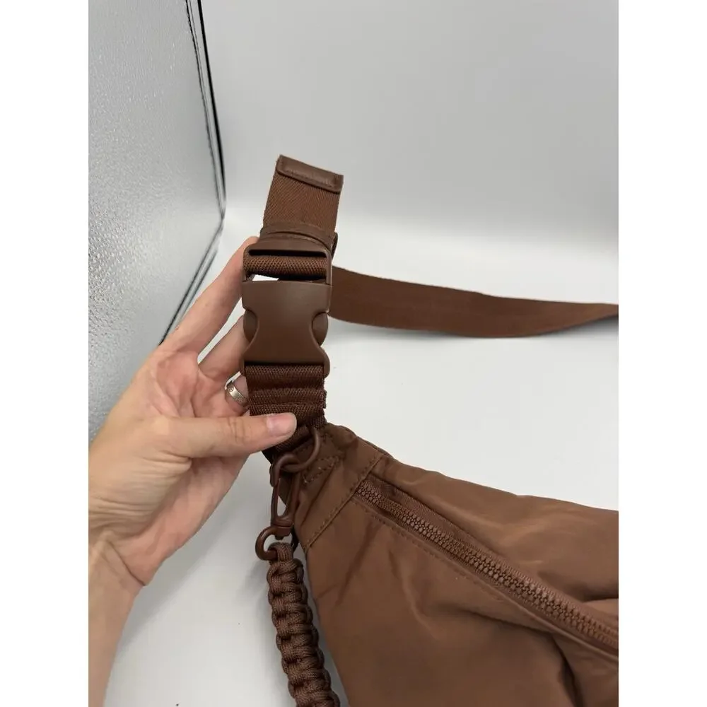 BÉIS Brown Nylon Sport Pack Belt Bag Crossbody Fanny Pack with Braided Rope